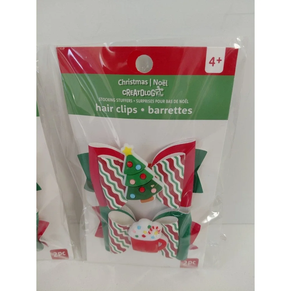 NEW‎ Hair Clips Bows Christmas Tree Cocoa Stocking Stuffers 4 Pc